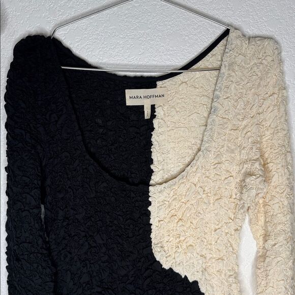 New Mara Hoffman Amy Popcorn Midi Dress Black/ Cream Large - Picture 4 of 16